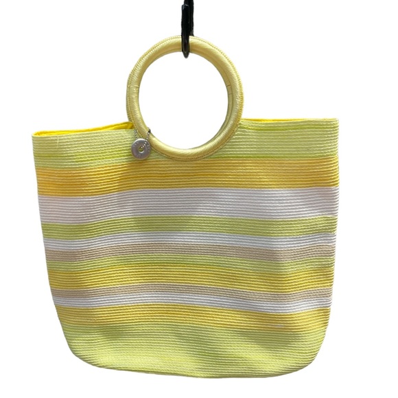 The Sak Straw Tote Round Handles Magnetic Closure Striped Lined Summer Beach - Picture 4 of 11